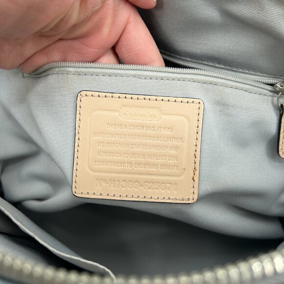 COACH Gray Metallic Peyton Saffiano Leather Domed Satchel Shoulder Handbag Purse - Picture 12 of 13